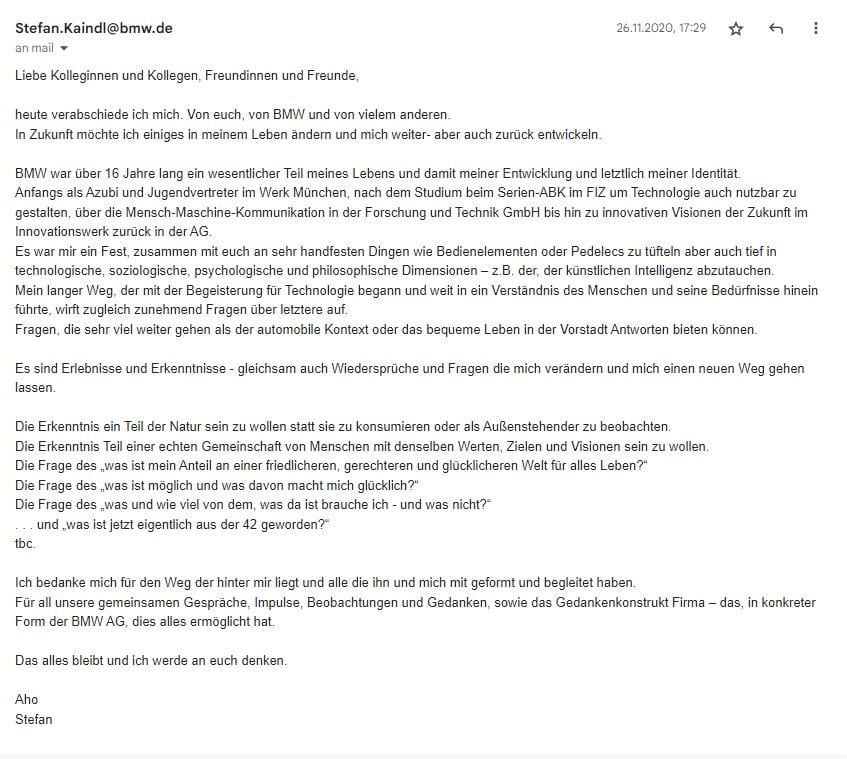 Abschiedsemail von BMW