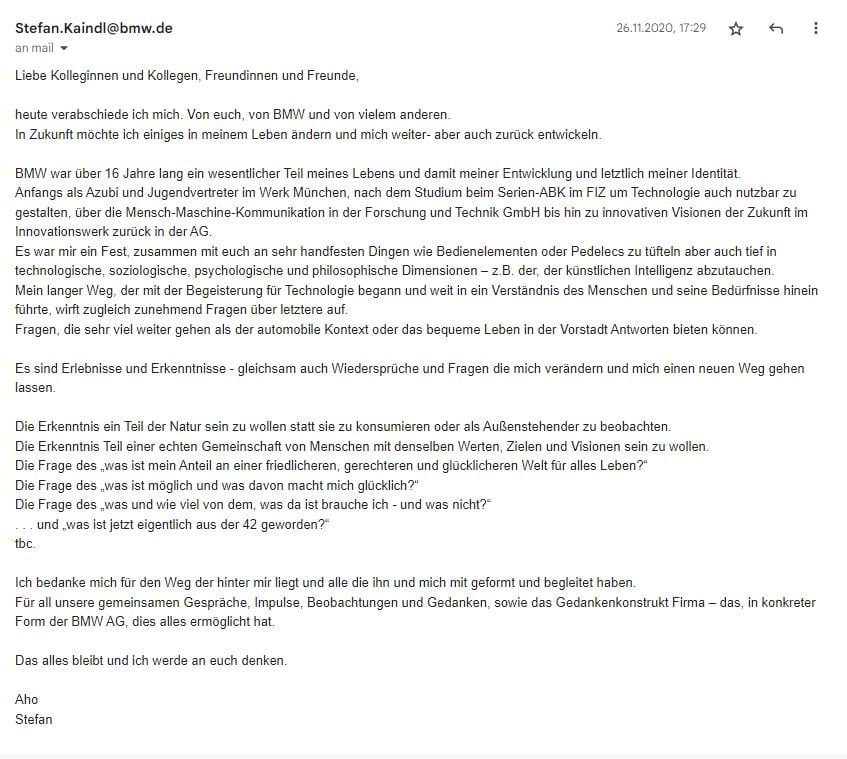 Abschiedsemail von BMW